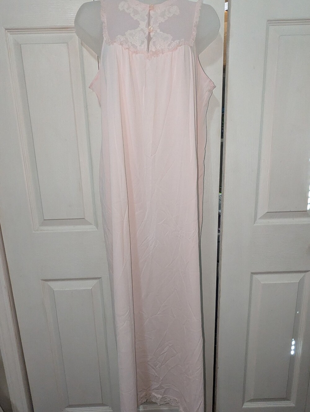 Vintage Pink Nylon Nightgown, lace detail at collar. #180 - Picture 1 of 5
